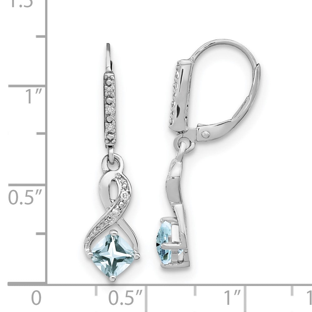 GSS Sterling Silver Rhodium-plated Aquamarine and Diamond Earrings