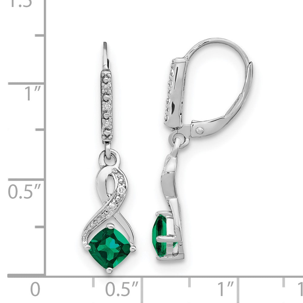 GSSE Sterling Silver Rhodium-plated Created Emerald and Diamond Earrings