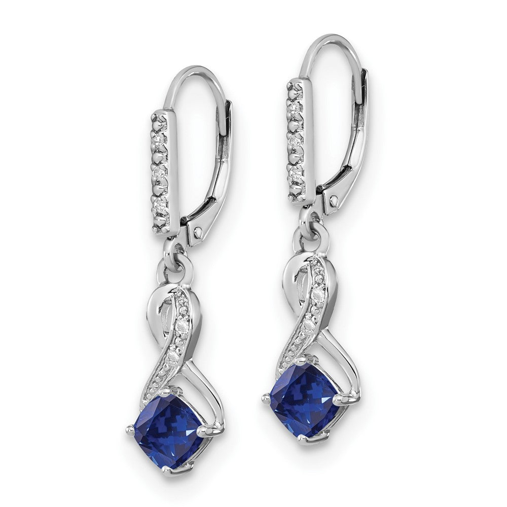 DSS Sterling Silver Rhodium-plated Created Sapphire and Diamond Earrings