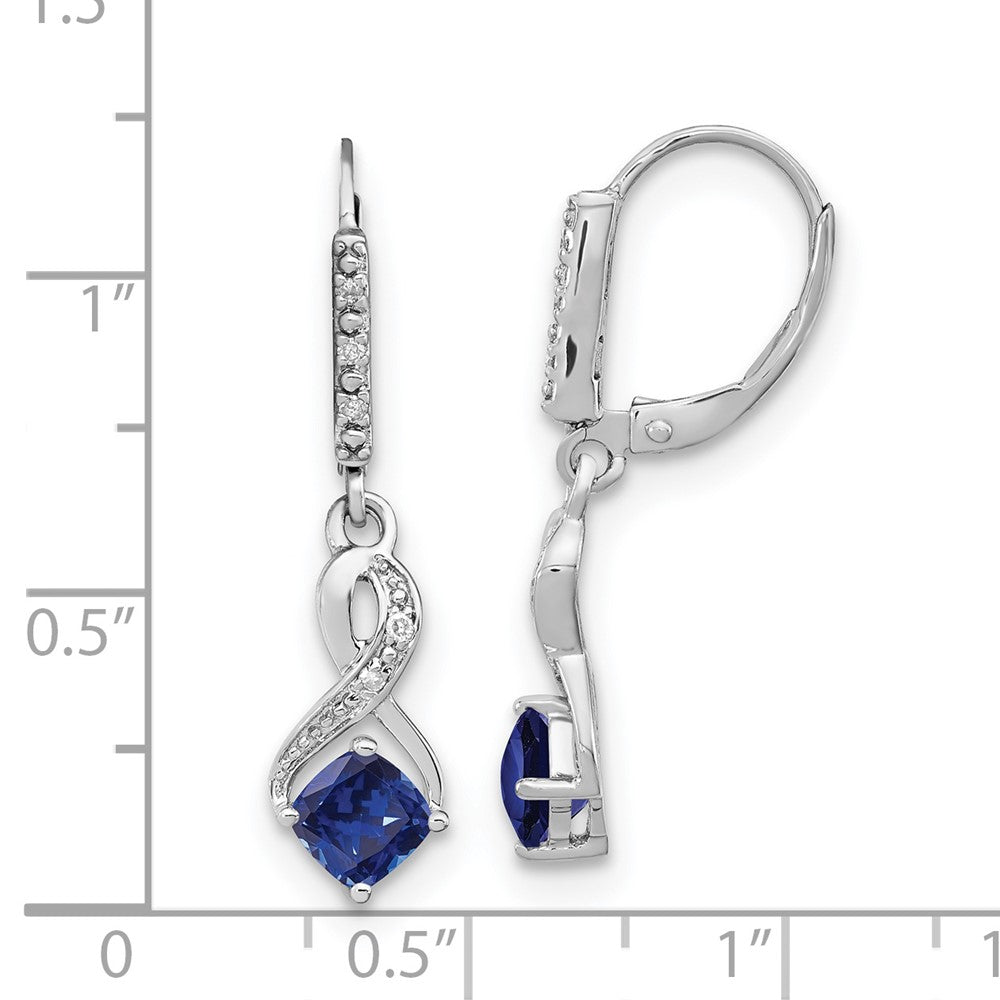 DSS Sterling Silver Rhodium-plated Created Sapphire and Diamond Earrings