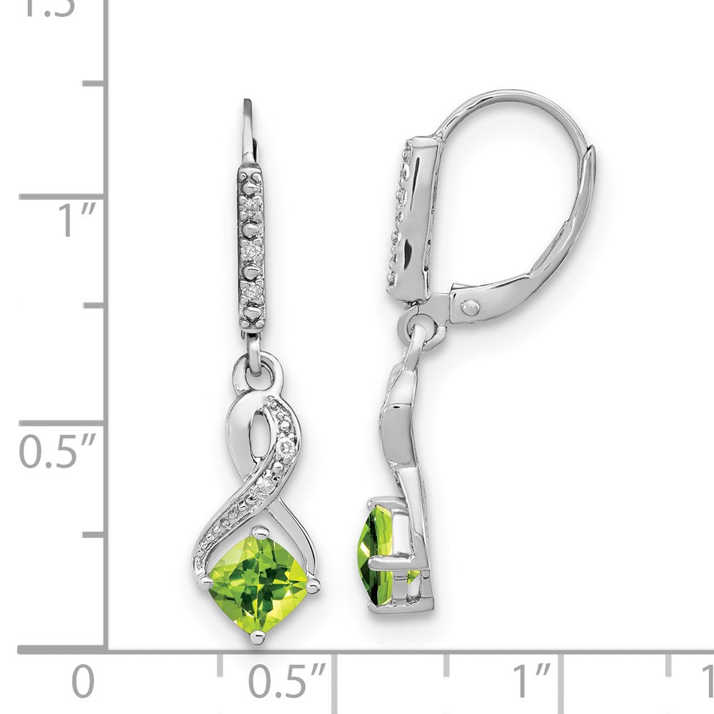 GSSE Sterling Silver Rhodium-plated Peridot and Diamond Earrings