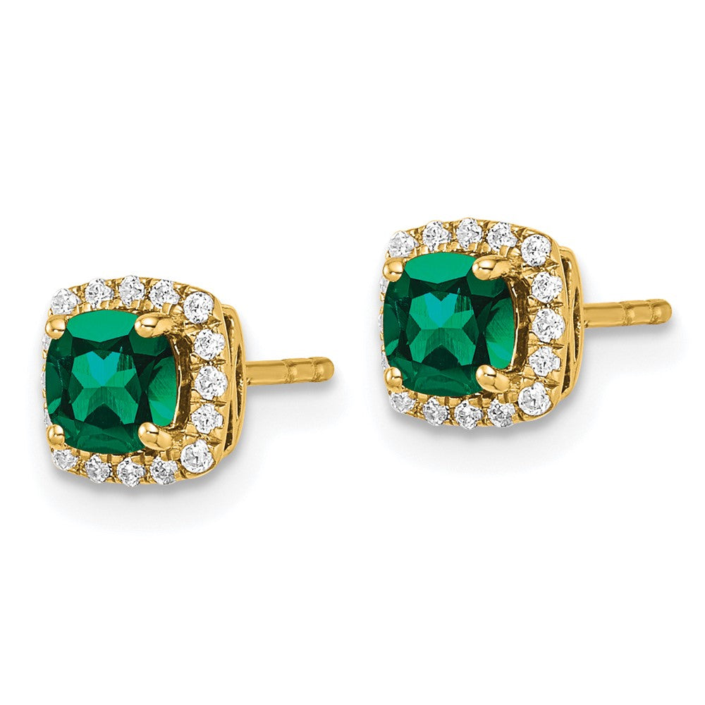 LGYE 14k 1/10 carat Lab Grown Diamond VS/SI+ G+ and Created Emerald Complete Square Halo Post Earrings