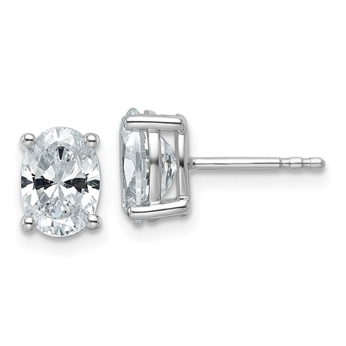 LGWE 14k White Gold 2 carat Certified Lab Grown Diamond VS+ F+ Complete Oval Four Prong Stud Earrings