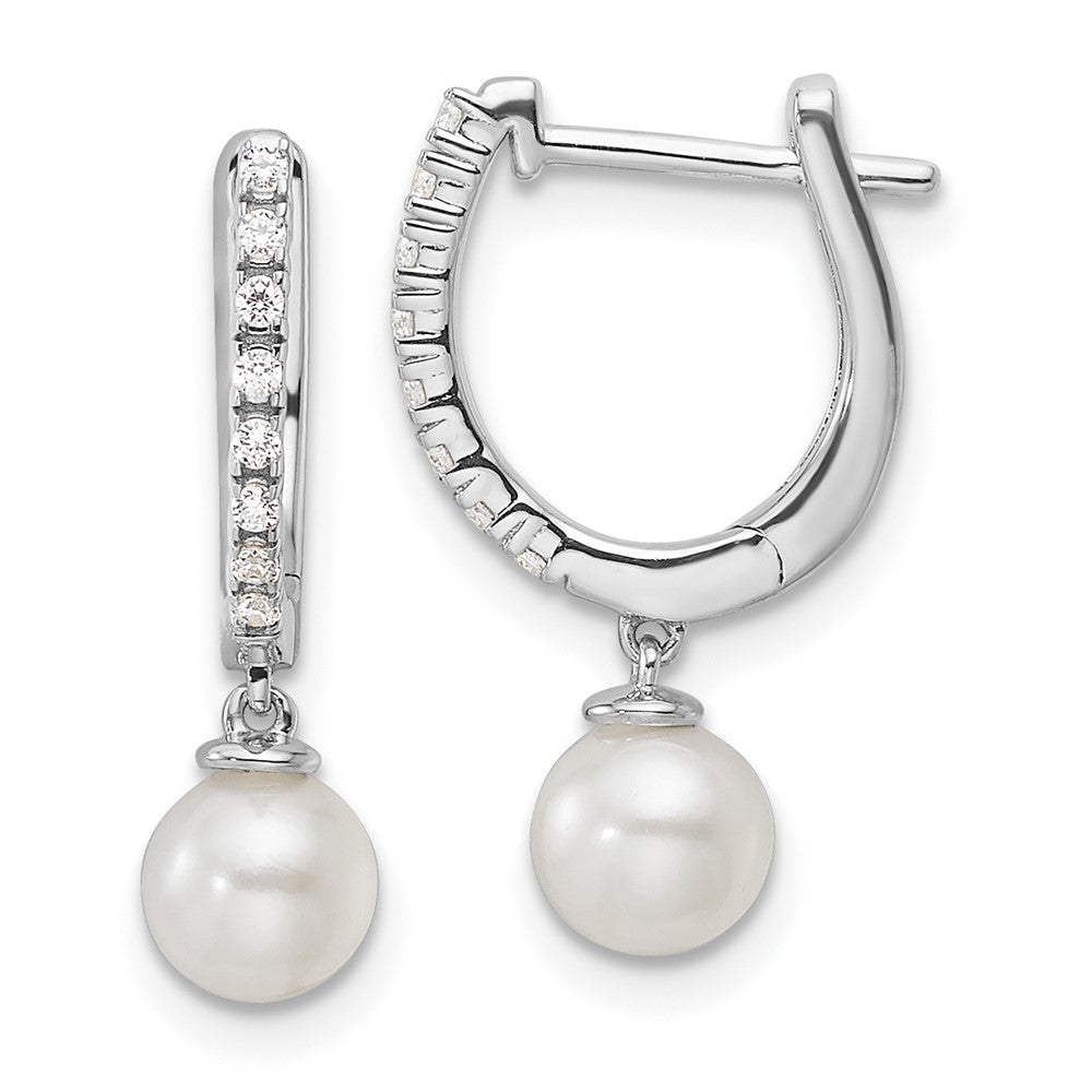 LBYE 14k White Gold 1/10 carat Lab Grown Diamond VS/SI+ G+ and 5.50 mm Round Freshwater Cultured Pearl Complete Hinged Hoop Earrings