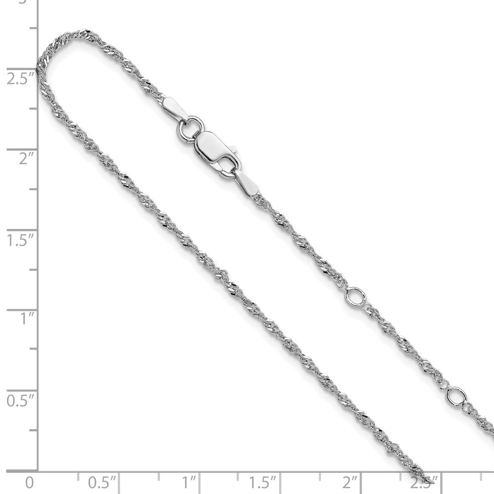 SSC Sterling Silver Rh-plated 1.6mm Singapore 1in+1in Adjustable Chain