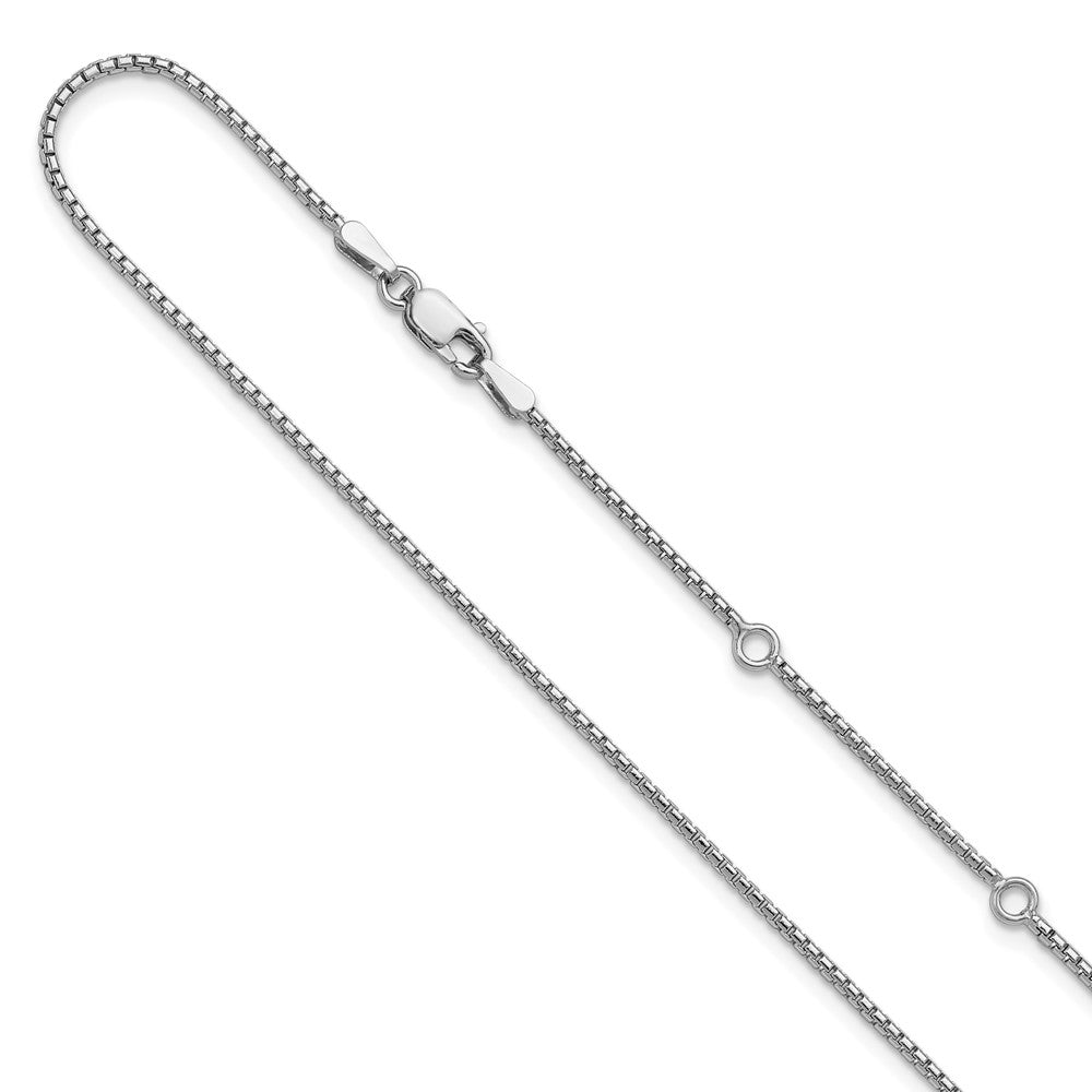 Sterling Silver Rh-plated 1.2mm Round Box 1in+1in Adj. Chain