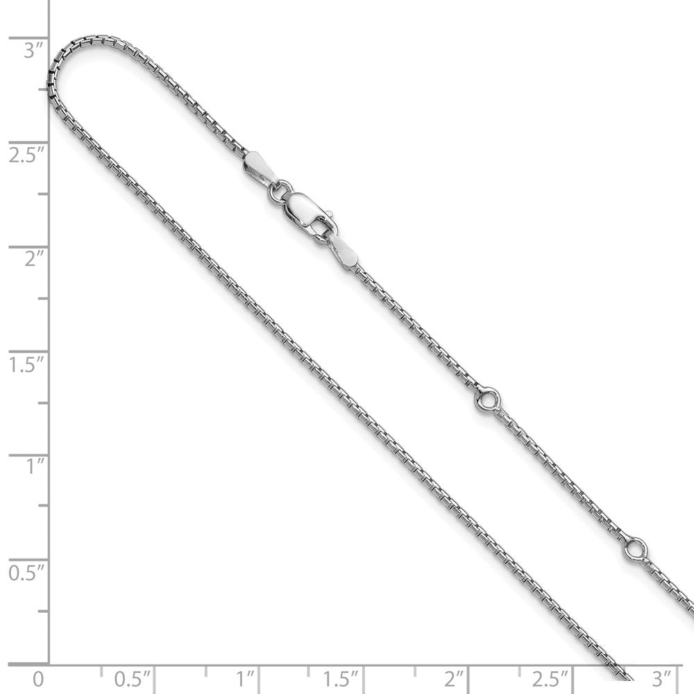 SSC Sterling Silver Rh-plated 1.3mm Round Box 1in+1in Adj. Chain