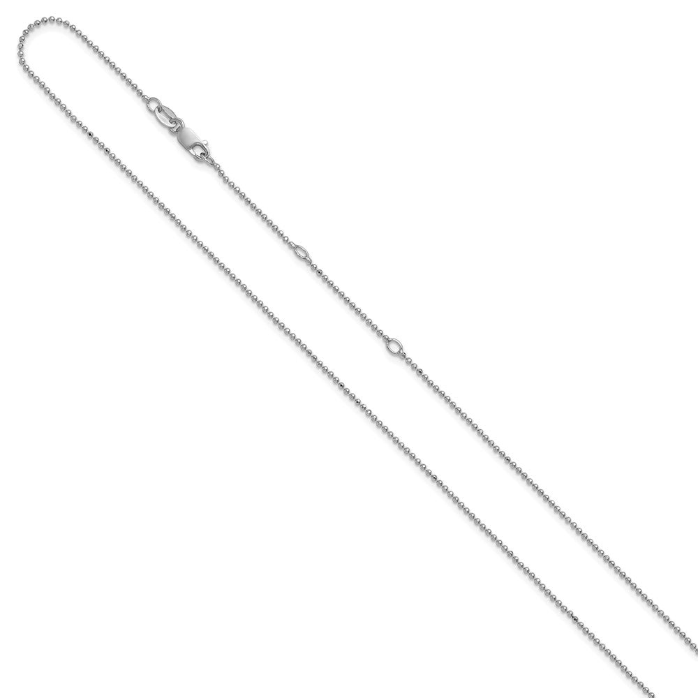 SCC Sterling Silver Rh-plated 1.5mm Round Box 1in+1in Adj. Chain