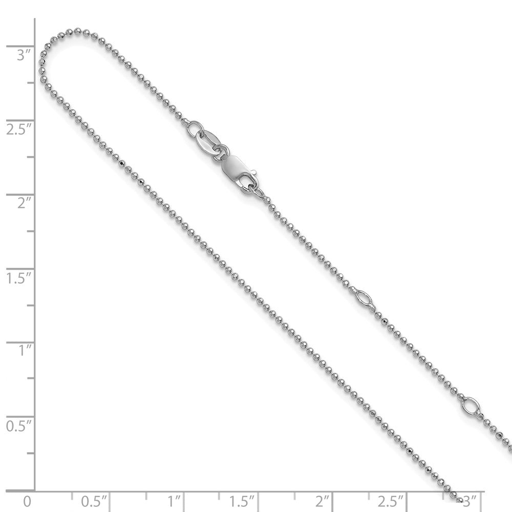SCC Sterling Silver Rh-plated 1.5mm Round Box 1in+1in Adj. Chain