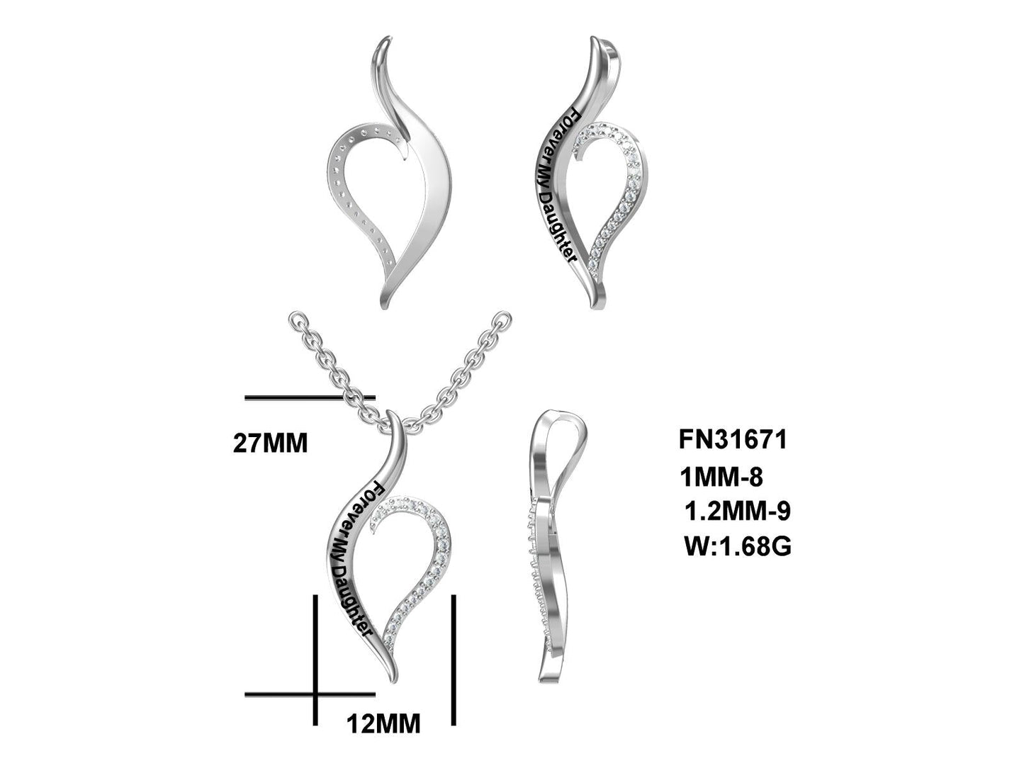 MS Forever My Daughter Heart Pendant | Sterling Silver Plated | Lab Grown Sapphires | Lasting Legacy Collection