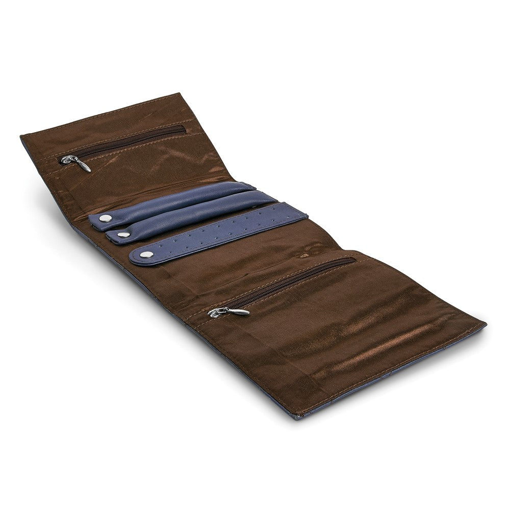 JF Blue Leather Satin Lined Magnetic Closure Quilted Jewelry Folder