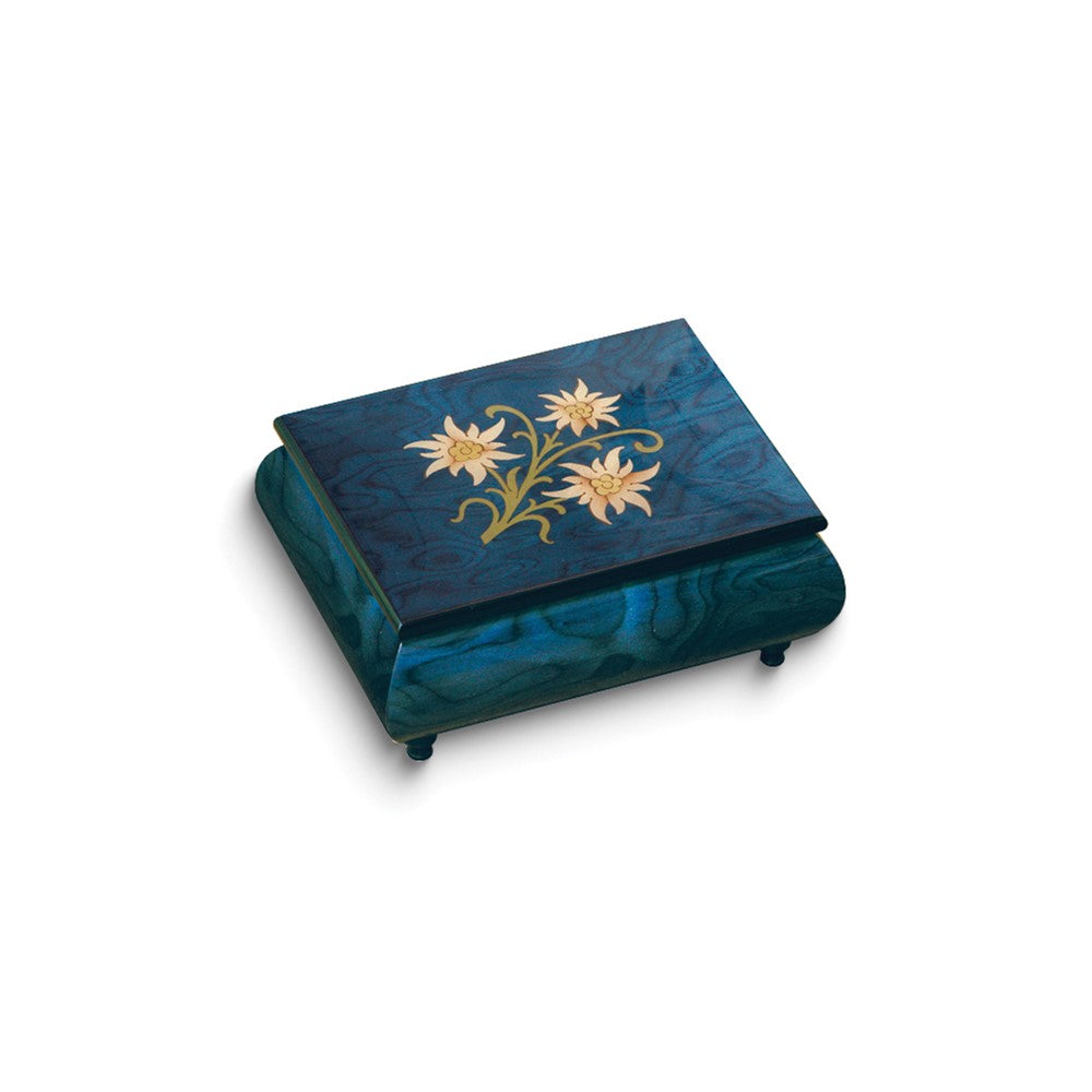 JB Handcrafted High Gloss Finish Blue Floral Inlay Wooden Music Box Plays ISLE of CAPRI with Velvet Lining