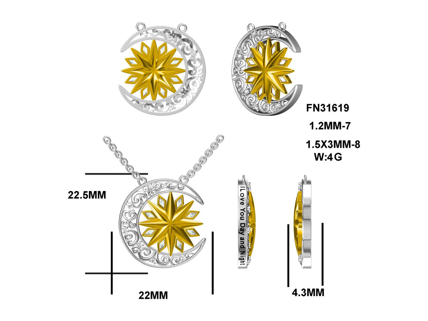 MS I Love You Day And Night | Two Tone | Antiqued Pendant | Sterling Silver | Lab Grown Sapphire Gemstones | Lasting Legacy Collection