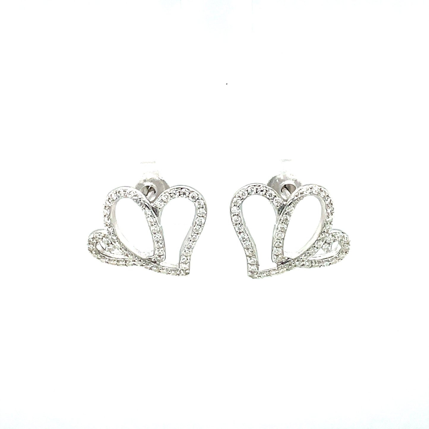 AH Full Moissanite Gemstone | Two Hearts Earrings | Rhodium Plated SS | Moissanite | Anniversary Heart