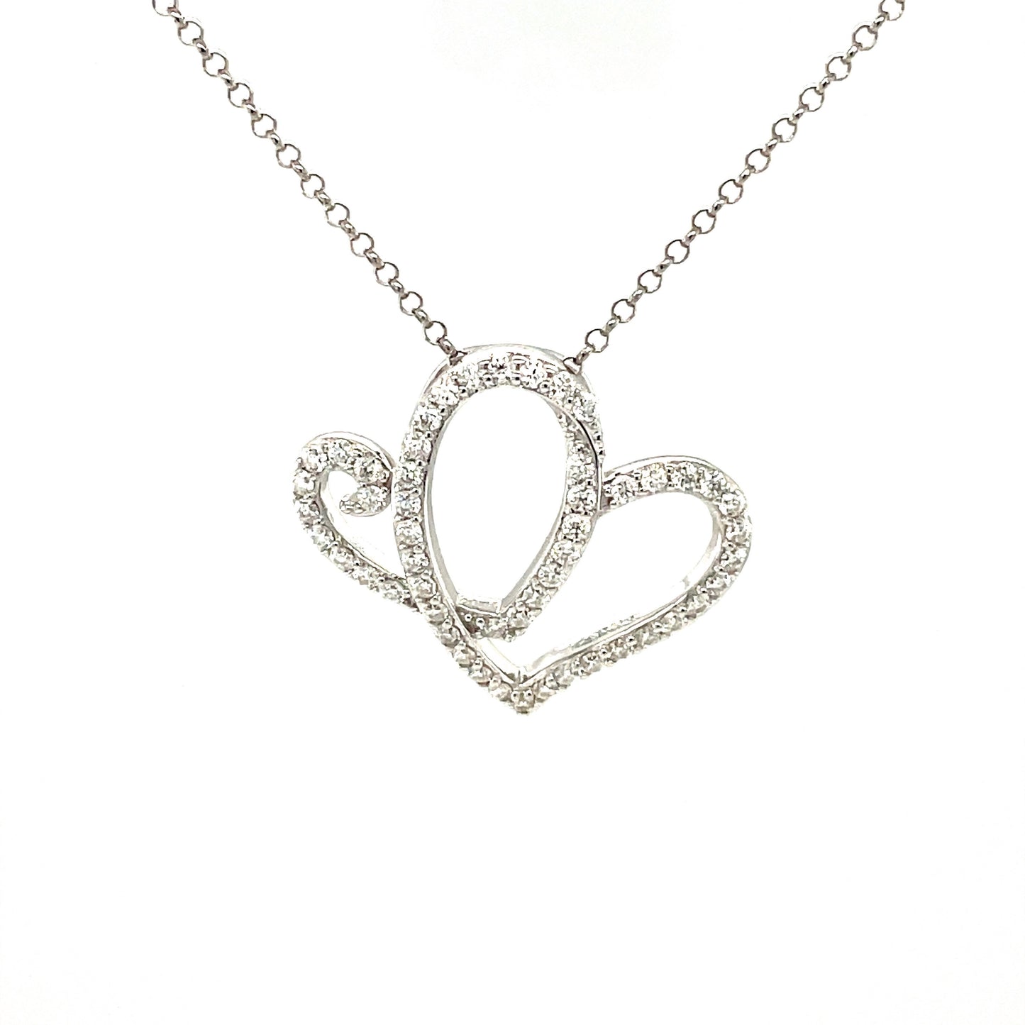 AH Full Moissanite Gemstone Hearts Pendant w/18" Chain; Rhodium PLtd. SS.| Moissanite | Anniversary Heart
