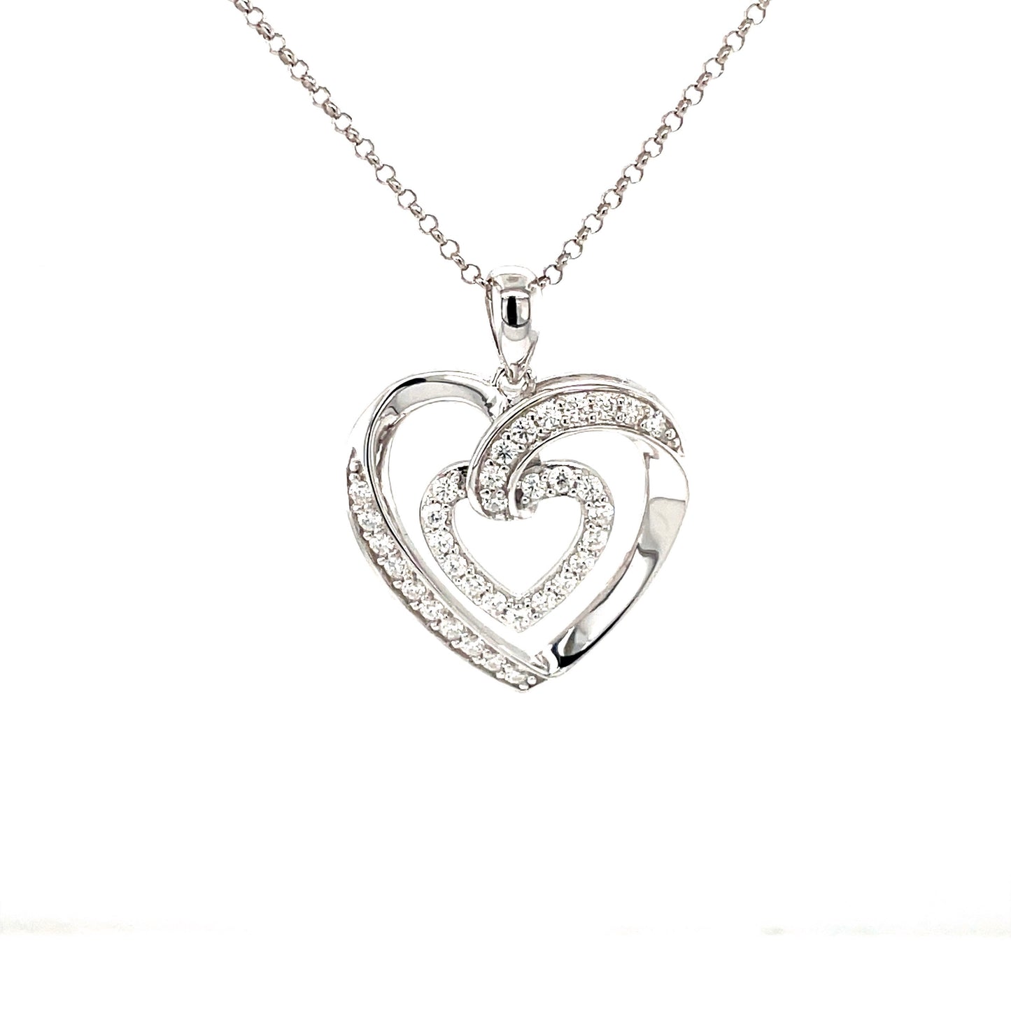 LE Moissanite Gemstone Highlighted Pendant w/SS Chain; Rhodium Plated SS