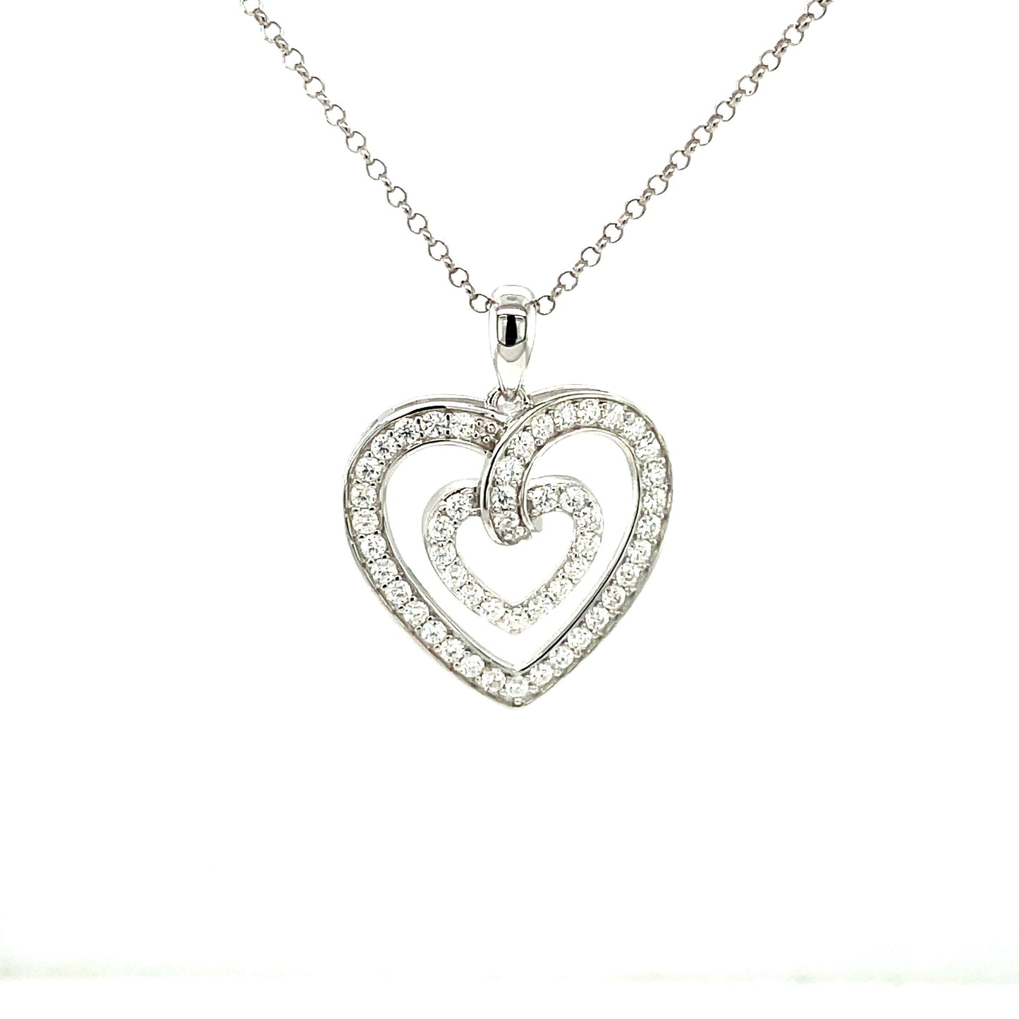 LE Full Moissanite Gemstone Heart SS Pendant & 18" Chain.