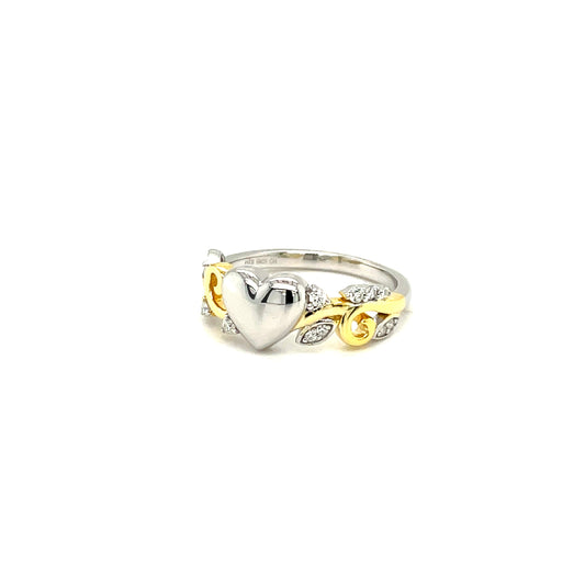 PML 14KT Gold Plated Heart Ring w/Moissanite Gemstone Accents; Rhodium Pltd. SS.