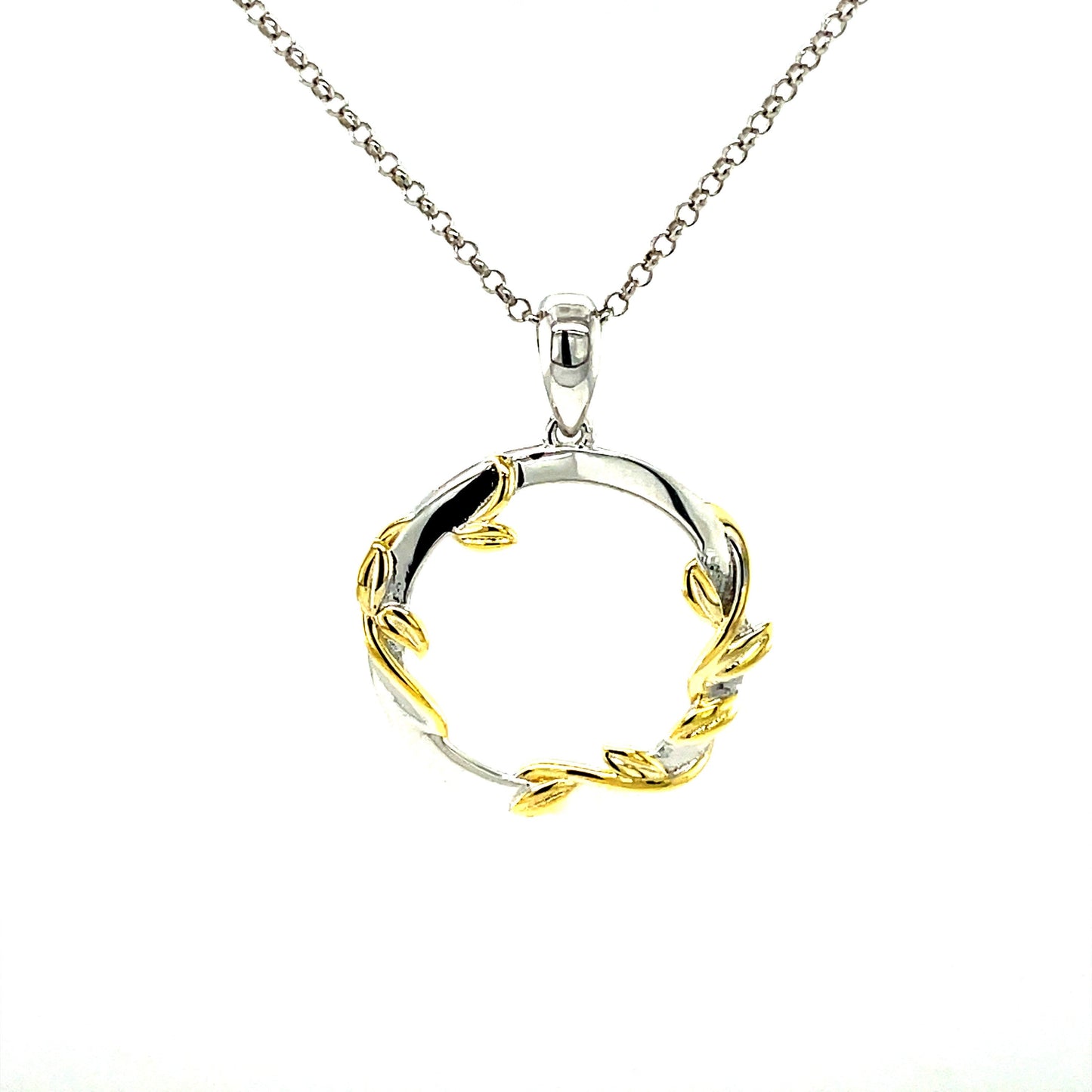 PML Gold & Rhodium Plated SS Circle Pendant w/18" Chain.