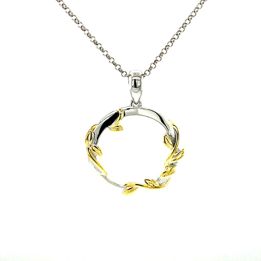 PML Gold & Rhodium Plated SS Circle Pendant w/18" Chain.
