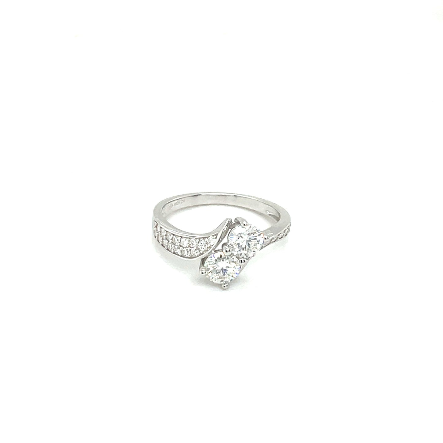 TTT Swish Sides Band SS Ring w/2 Round and Moissanite Gemstone Accents; Plated.