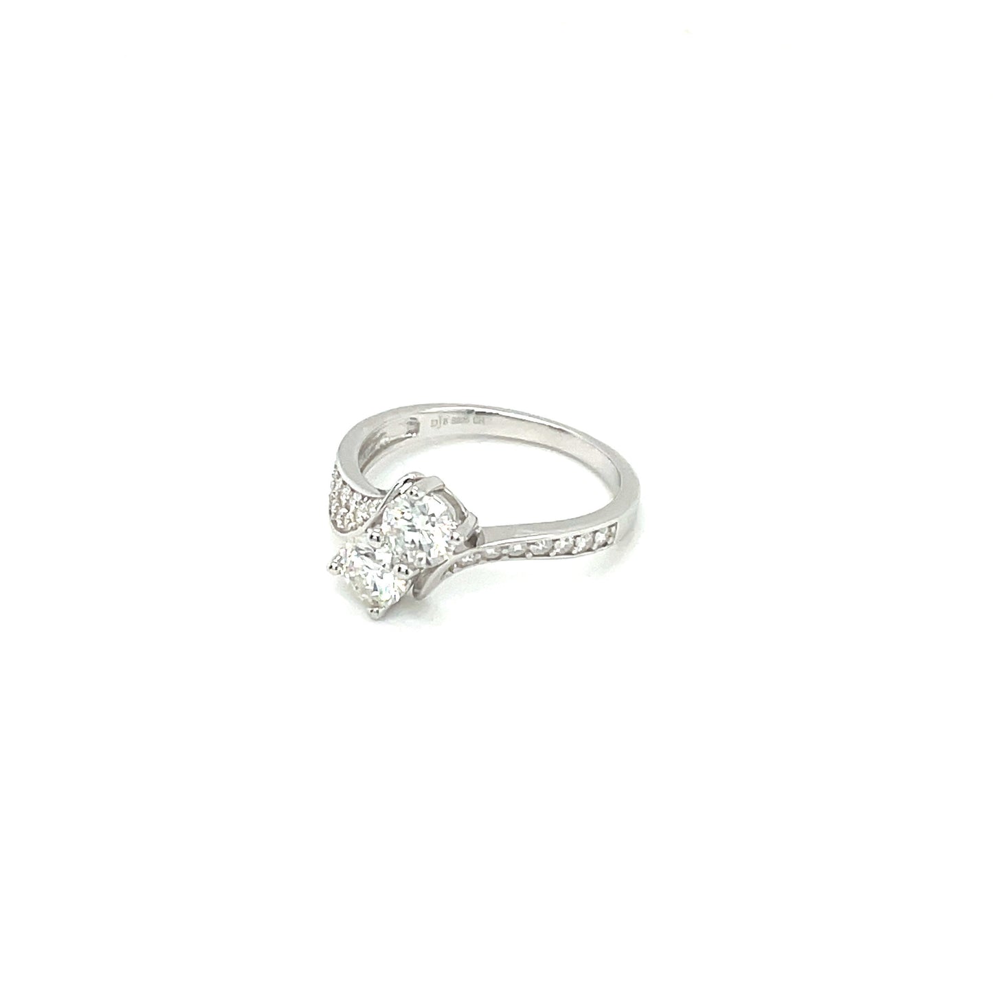 TTT Swish Sides Band SS Ring w/2 Round and Moissanite Gemstone Accents; Plated.