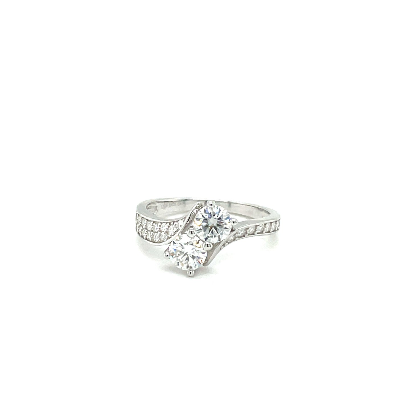 TTT Swish Sides Band SS Ring w/2 Round and Moissanite Gemstone Accents; Plated.