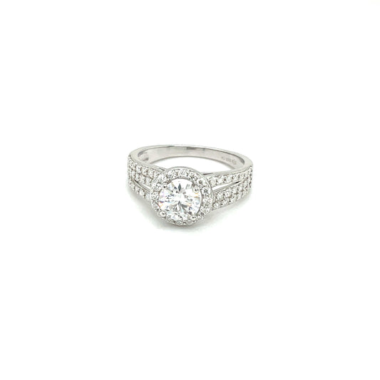 TTT Halo Round Accented Ring | Platinum Plated Sterling Silver | Moissanite | Through Thick & Thin