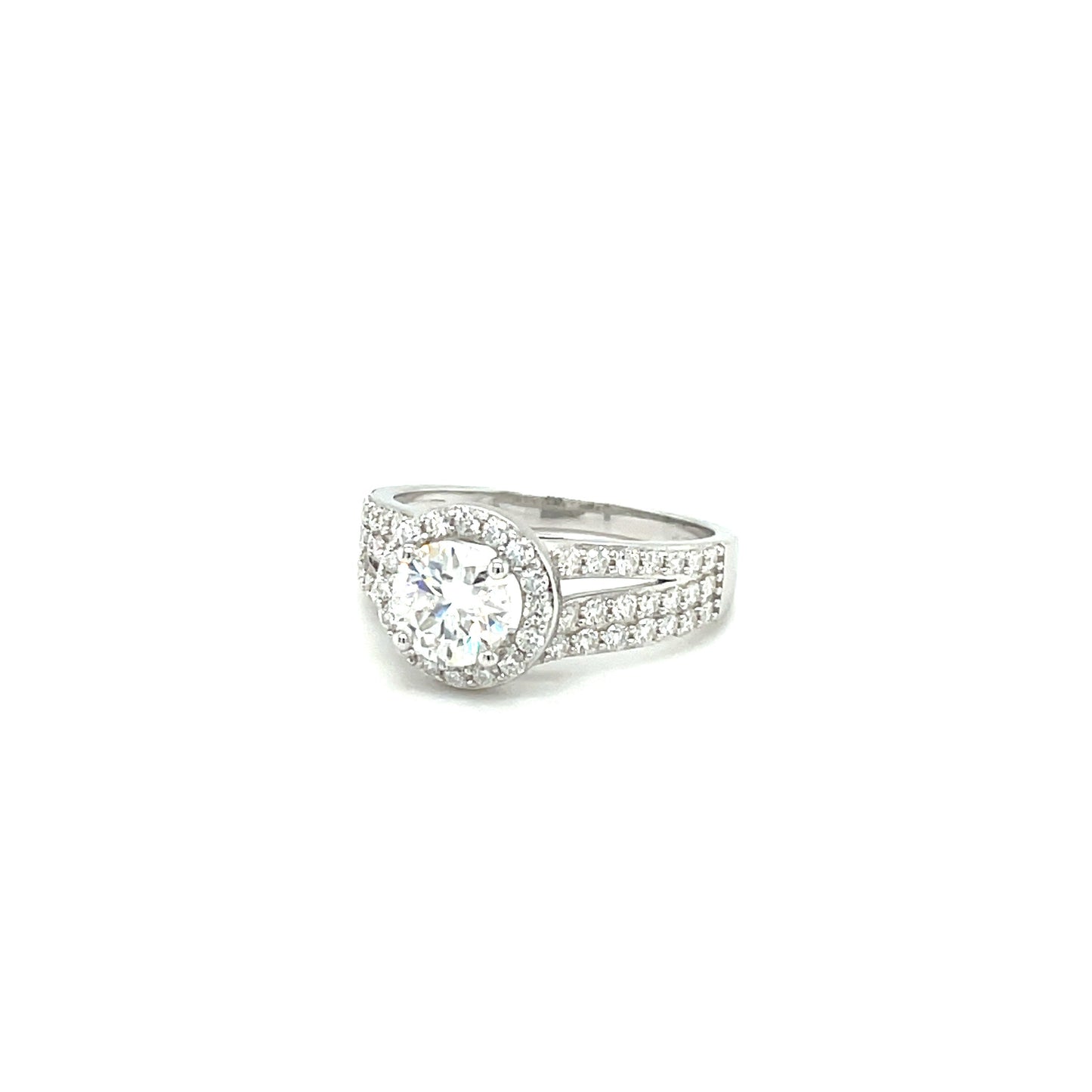 TTT Halo Round Accented Ring | Platinum Plated Sterling Silver | Moissanite | Through Thick & Thin