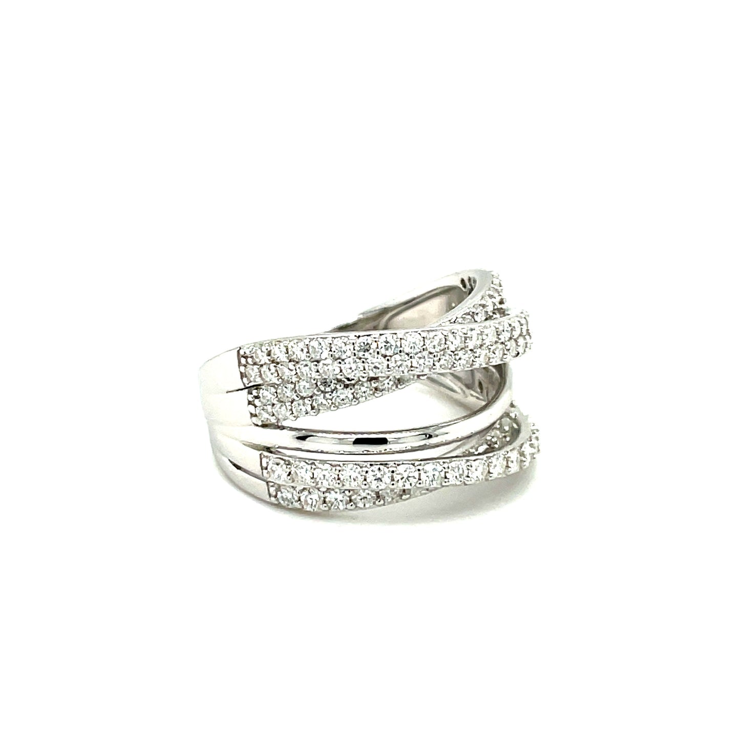 TTT 5 Band Criss-Cross Ring w/Moissanite Gemstone Highlights; Plated SS