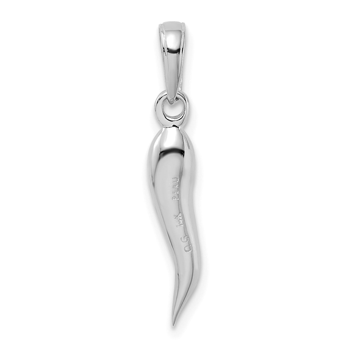 GP 14k White Gold Medium 3D Italian Horn Pendant
