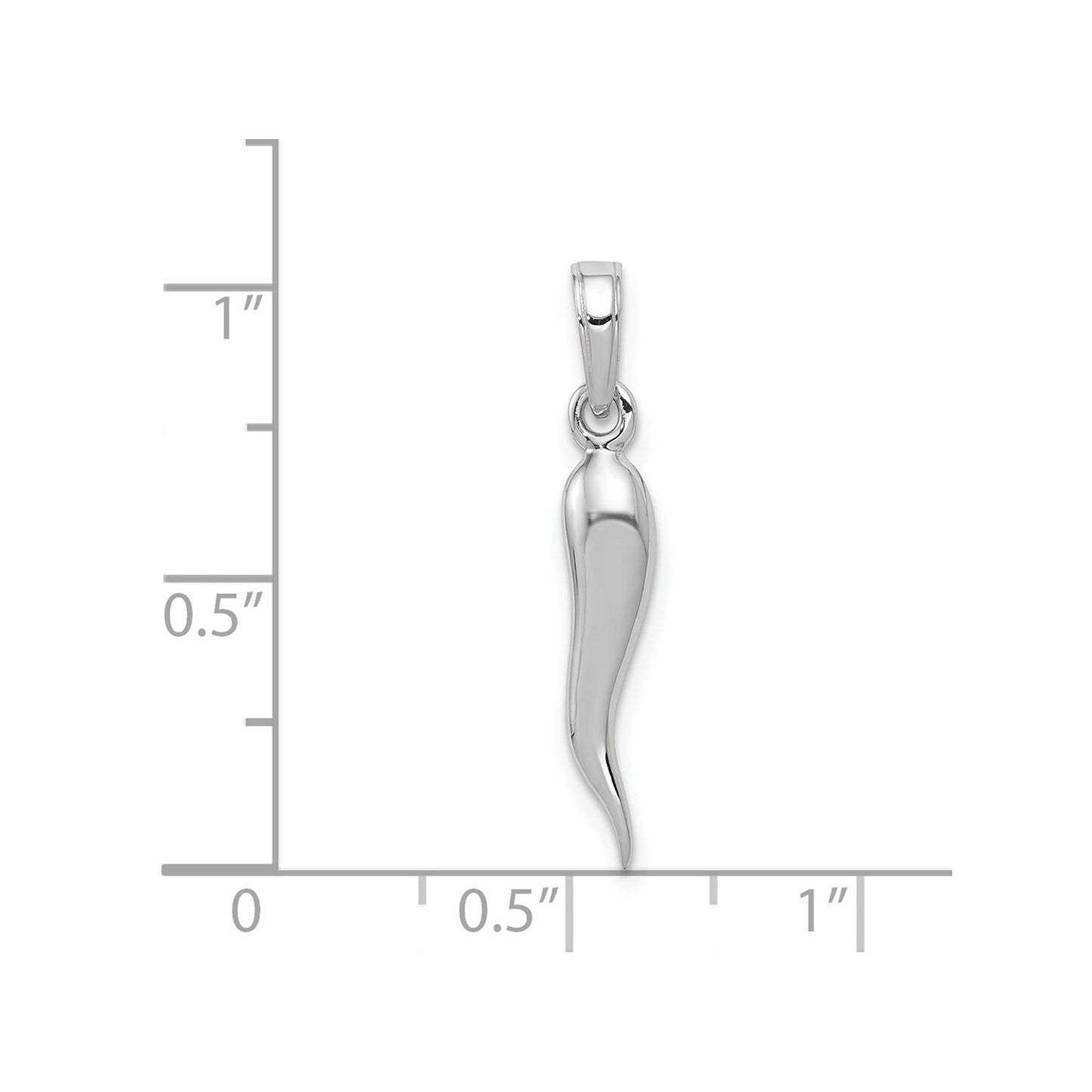 GP 14k White Gold Medium 3D Italian Horn Pendant