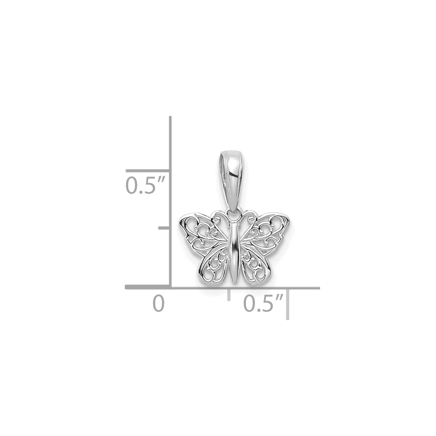 GCH 14k White Gold Polished Filigree Butterfly Charm