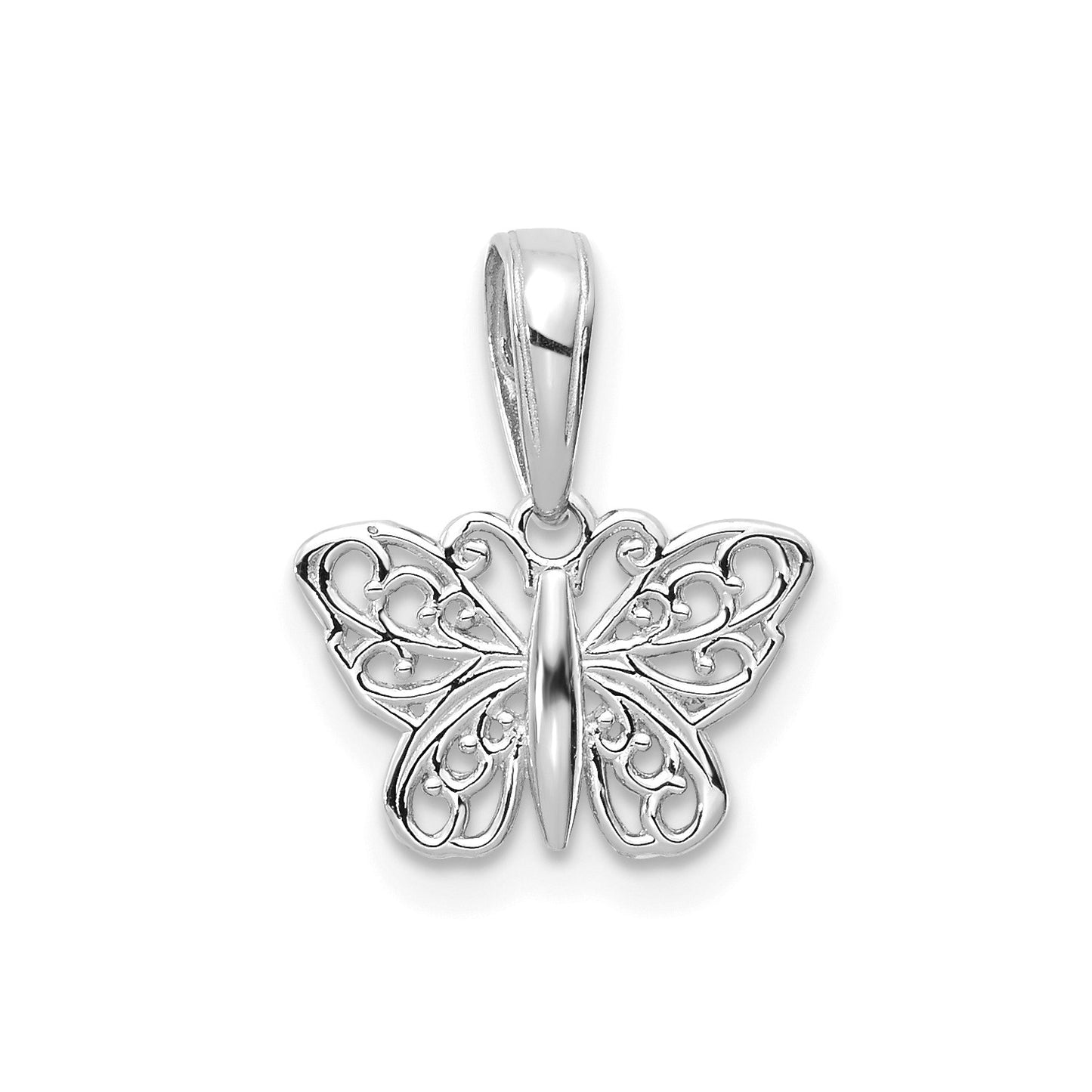 GCH 14k White Gold Polished Filigree Butterfly Charm