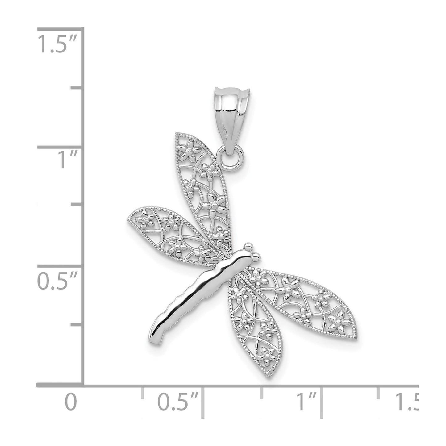 GP 14k White Gold Filigree Dragonfly Pendant