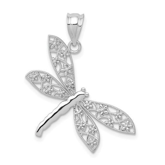 GP 14k White Gold Filigree Dragonfly Pendant