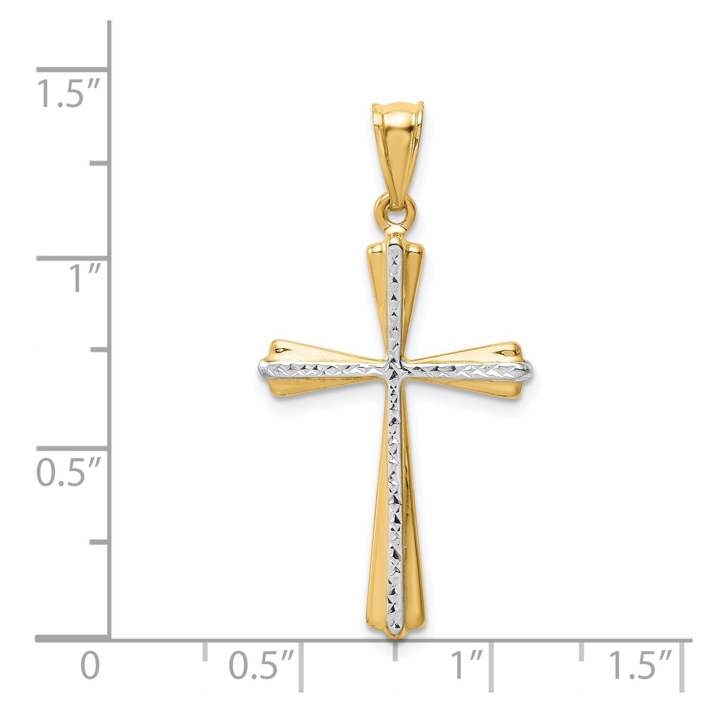 DP 14k w/Rhodium Diamond Cut Cross Pendant