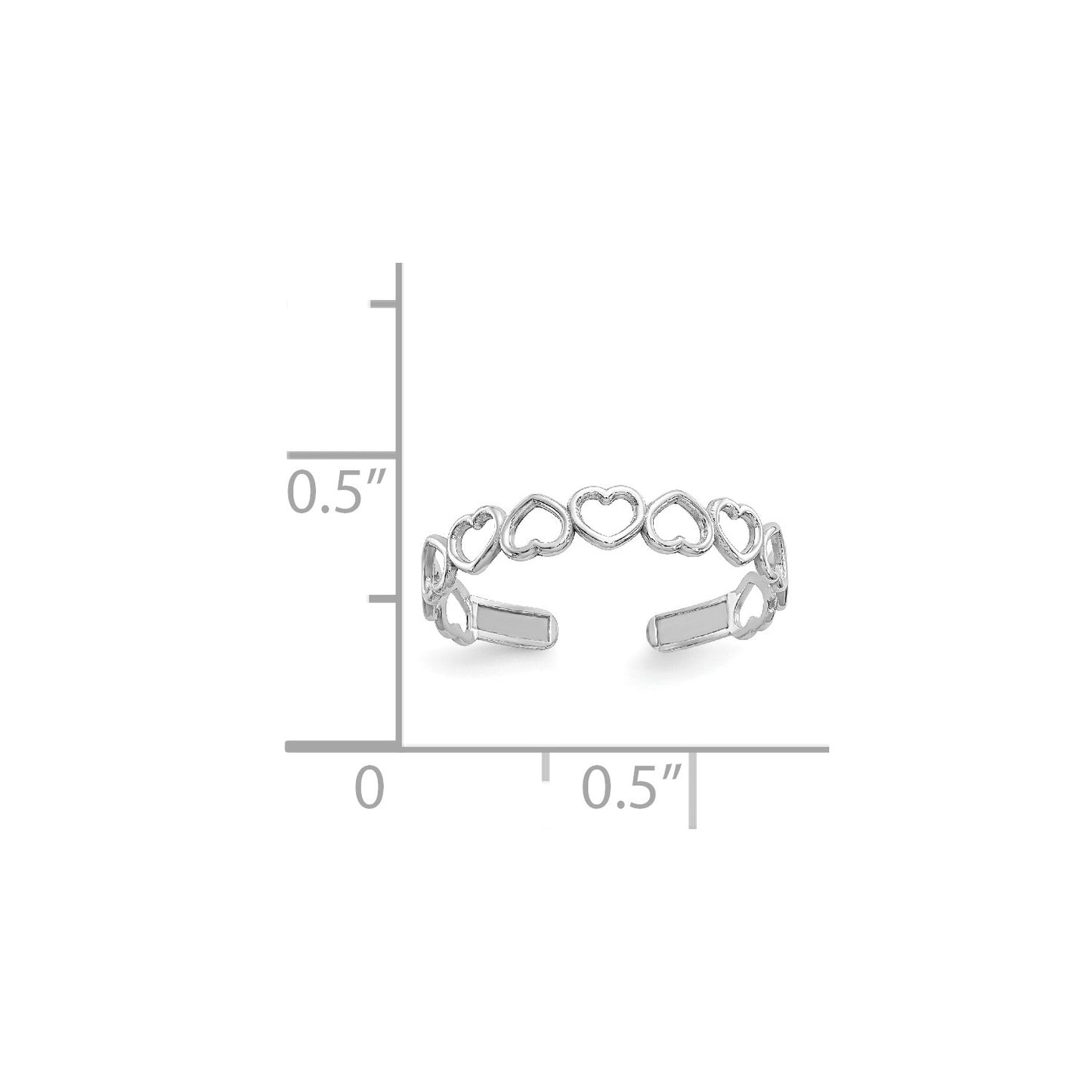 GTR 14k White Gold Polished Cut Out Hearts Toe Ring