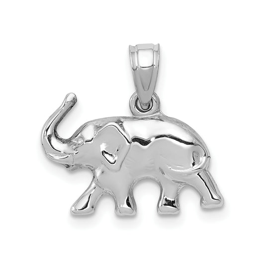 GP 14k White Gold 3D Polished Elephant Pendant