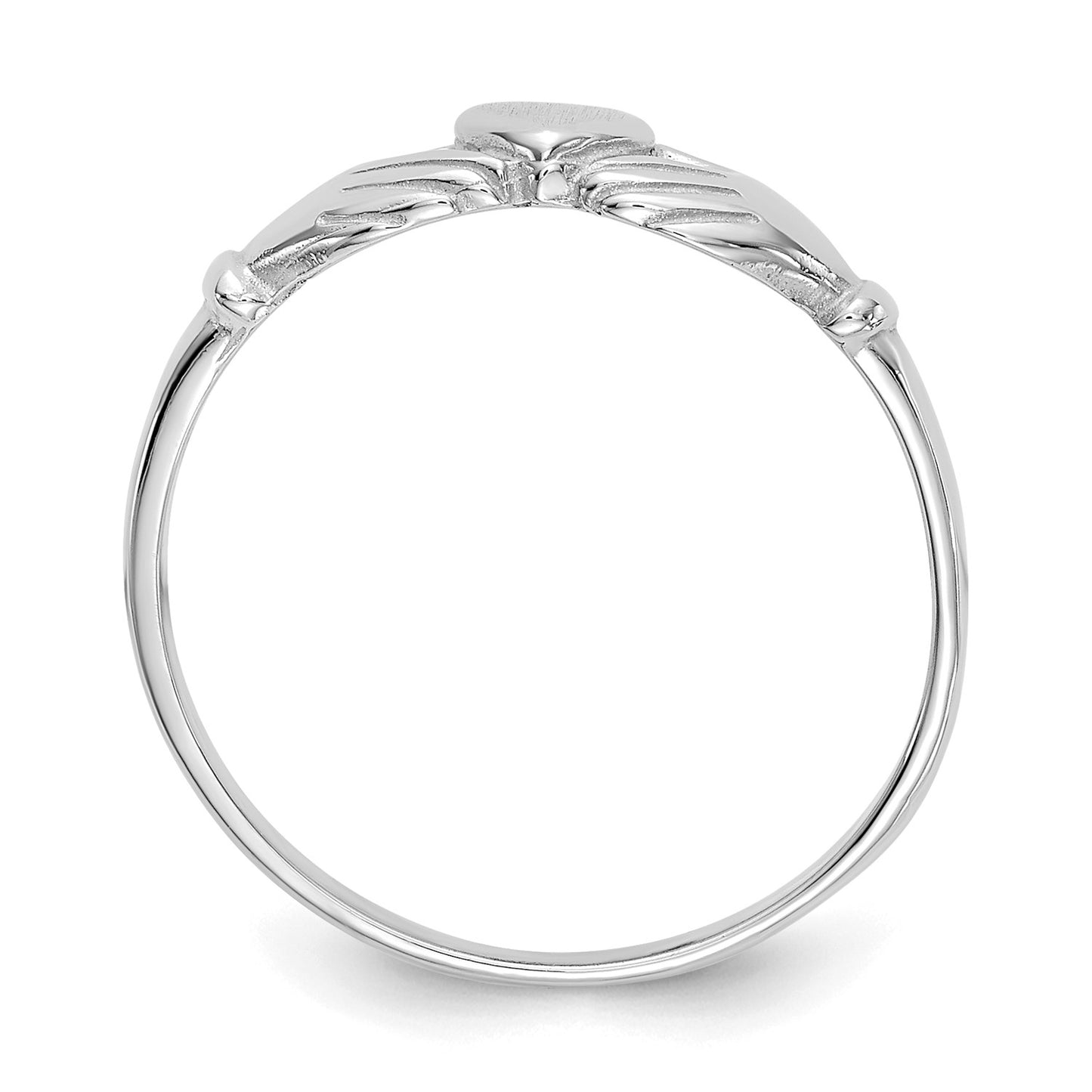 GR 14k White Gold Polished and Satin Claddagh Ring
