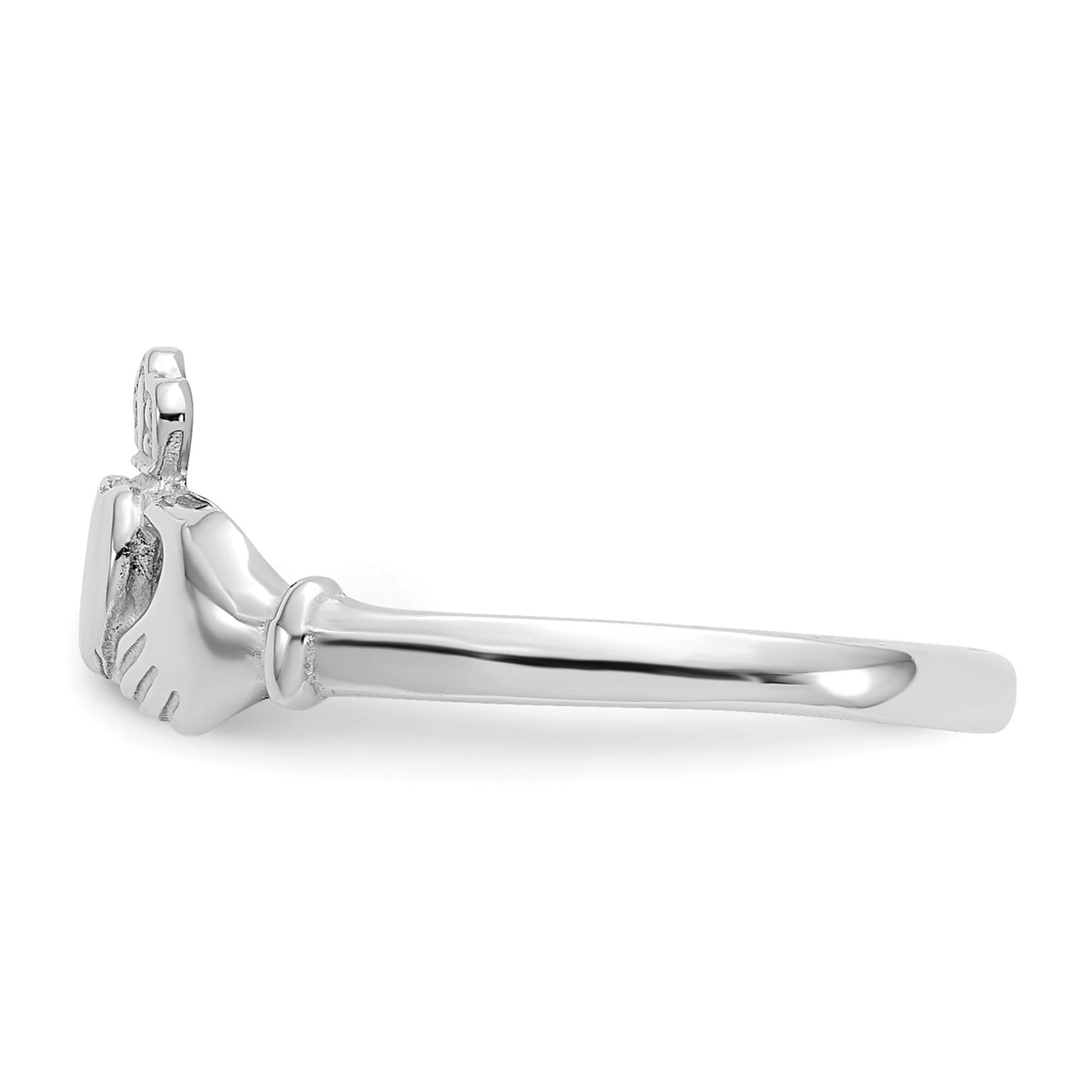 GR 14k White Gold Polished and Satin Claddagh Ring