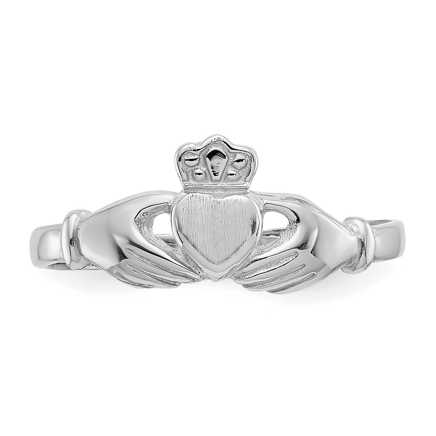 GR 14k White Gold Polished and Satin Claddagh Ring