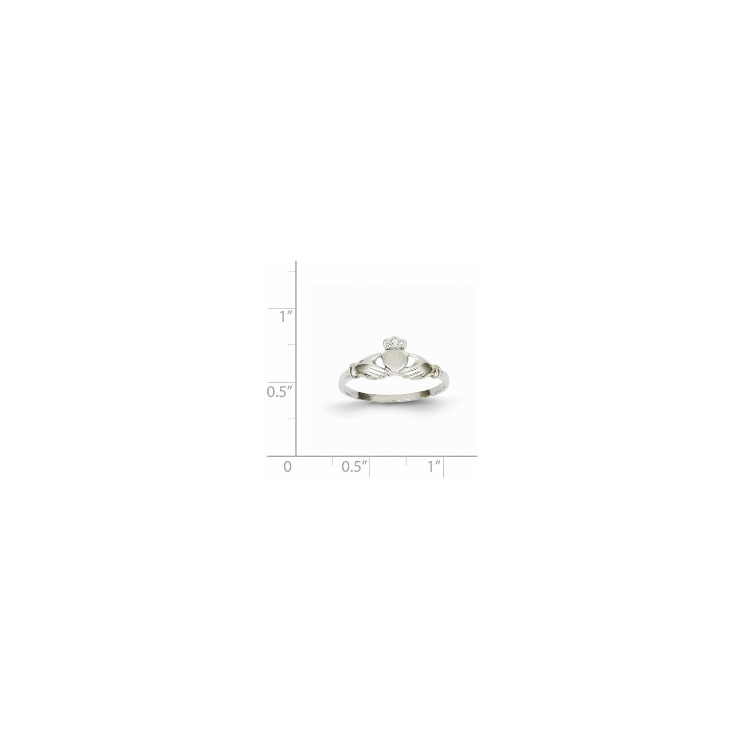 GR 14k White Gold Polished and Satin Claddagh Ring