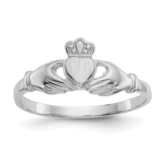 GR 14k White Gold Polished and Satin Claddagh Ring
