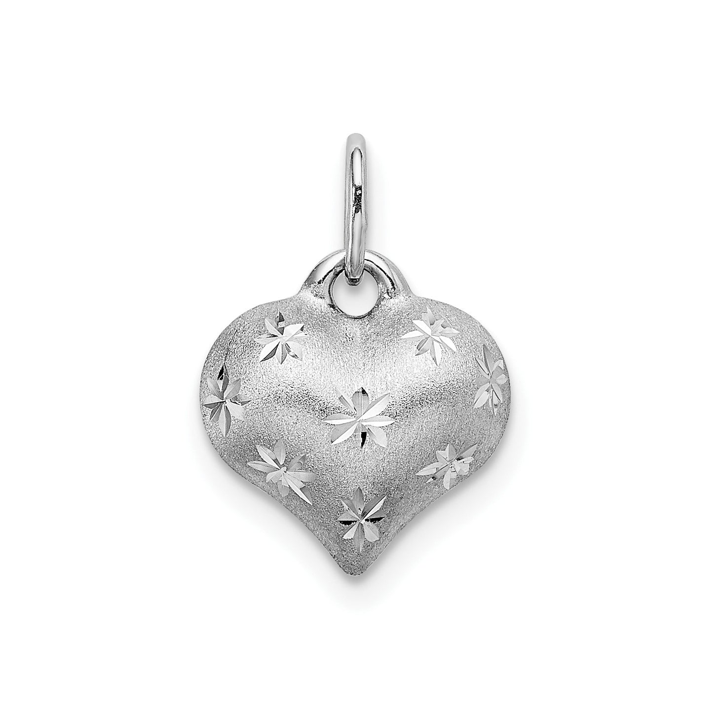 GP 14k White Gold Satin Diamond-cut 3D Puffed Heart Pendant