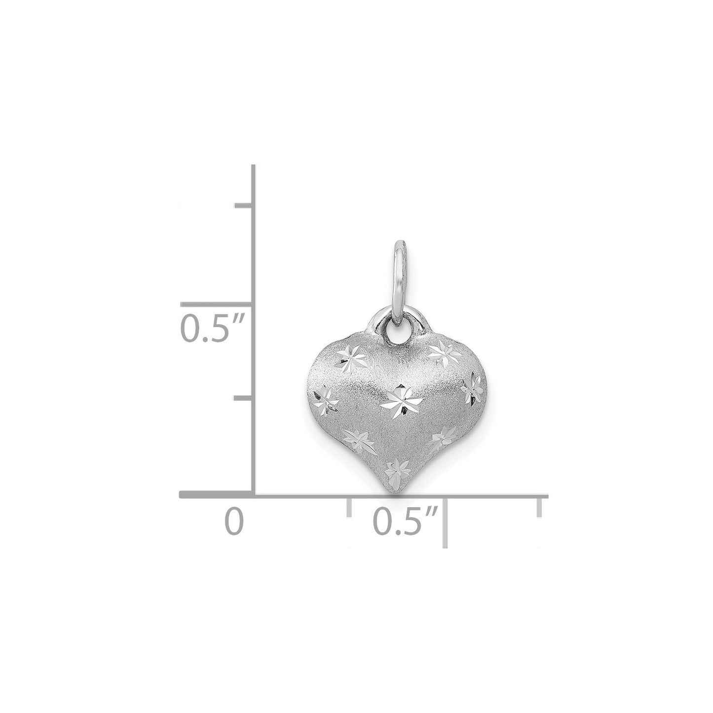 GP 14k White Gold Satin Diamond-cut 3D Puffed Heart Pendant