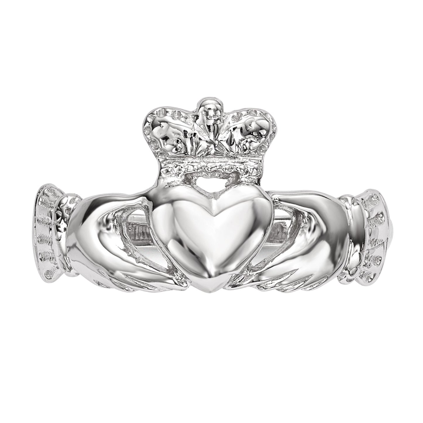 GR 14k White Gold Polished Claddagh Ring