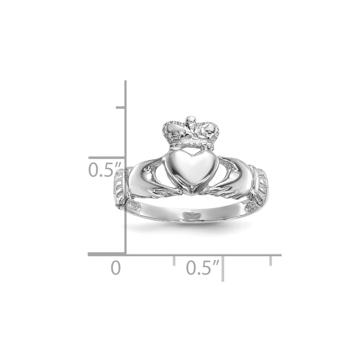 GR 14k White Gold Polished Claddagh Ring