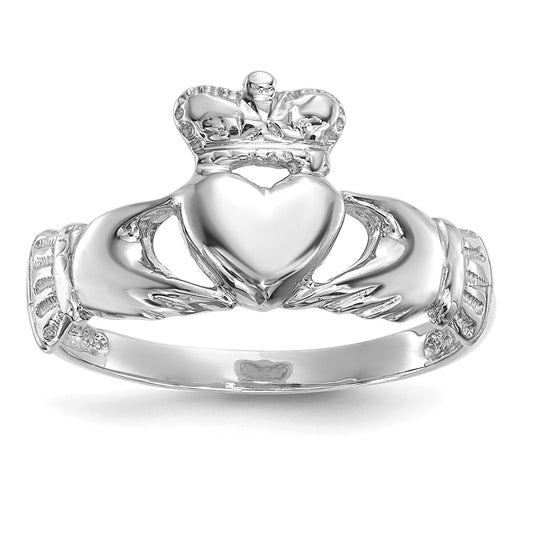 GR 14k White Gold Polished Claddagh Ring