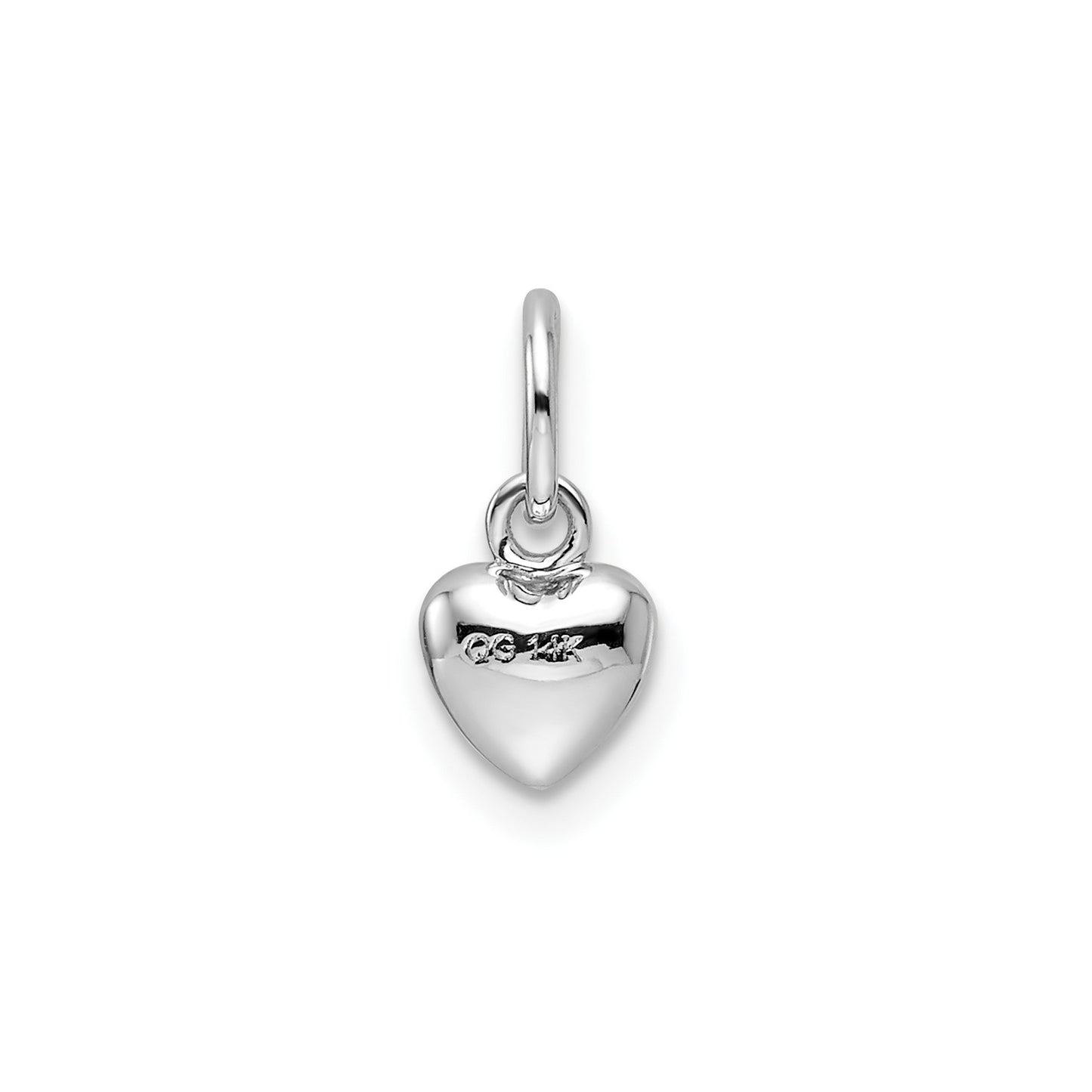 GC 14k White Gold Solid Polished 3D Heart Charm